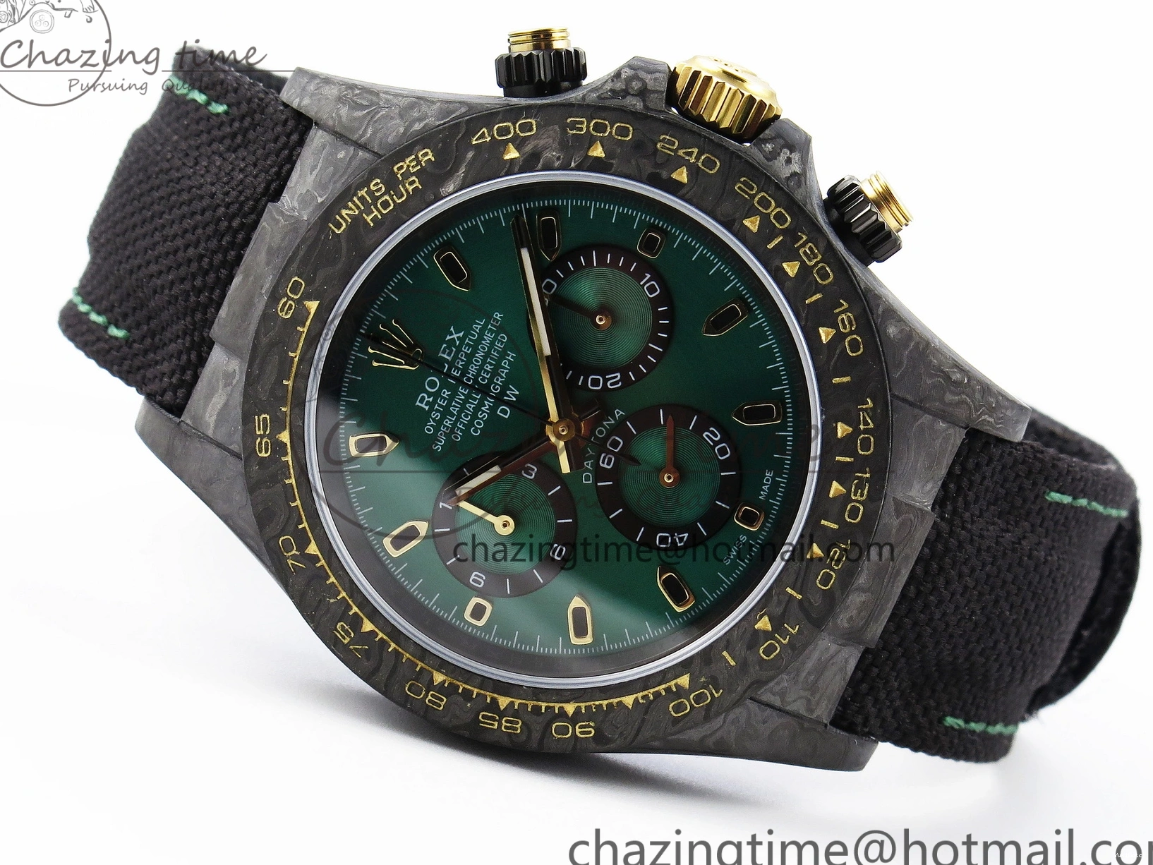 Carbon on YG Green DIWF Daytona A7750 Strap Nylon and Edition DIW Black Case Dial Bezel 0926